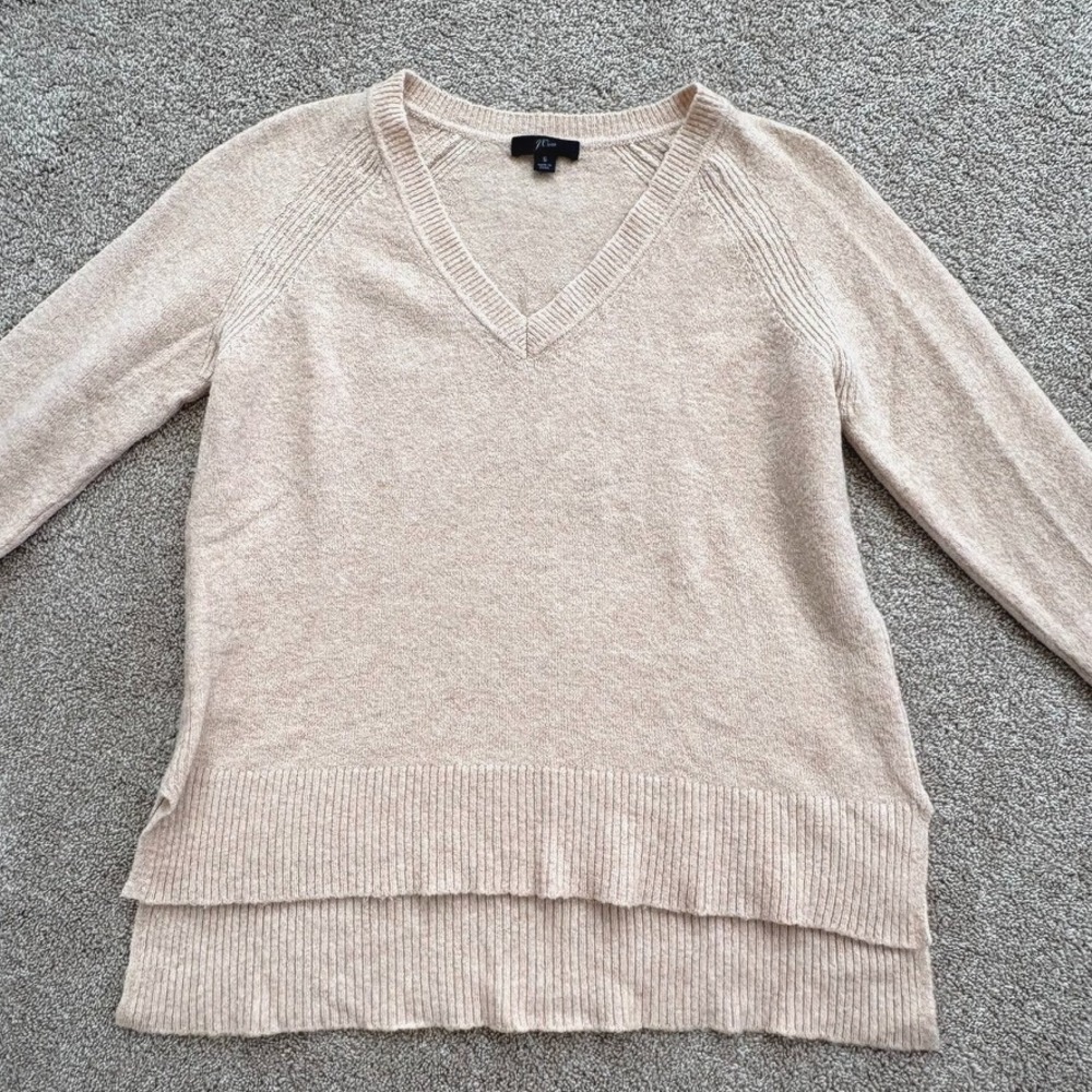 J.Crew‎ Merino Wool Alpaca Blend V-Neck Sweater Womens Small Neutral Beige EUC - Picture 3 of 13